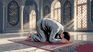 Ilustrasi orang sedang sholat taubat dengan khusyuk