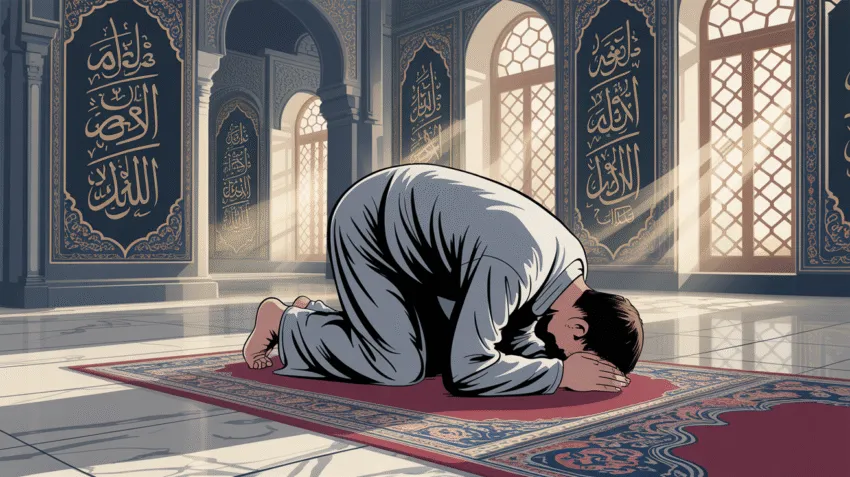 Ilustrasi orang sedang sholat taubat dengan khusyuk