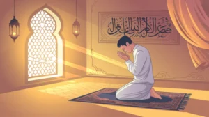 Ilustrasi doa di pagi hari Jumat dengan suasana tenang dan cahaya matahari pagi