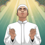 Ilustrasi doa keberkahan rezeki dengan tangan terbuka menghadap langit