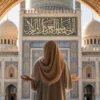 Ilustrasi seseorang membaca doa ketika masuk masjid dengan khusyuk