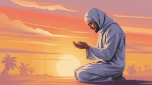 Ilustrasi doa minta rezeki yang berkah dengan tangan terbuka menghadap langit