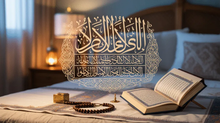 Ilustrasi doa sebelum tidur dan bangun tidur dengan tulisan Arab yang elegan