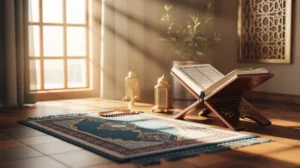 Ilustrasi doa waktu pagi dengan suasana tenang dan cahaya matahari pagi