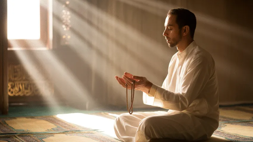 Ilustrasi orang berdzikir setelah sholat dhuha di pagi hari