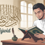 Ilustrasi seseorang sedang mempelajari ilmu tajwid dengan Al-Quran