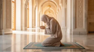 Ilustrasi seseorang sedang melaksanakan shalat sunnah dengan khusyuk