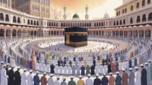Ilustrasi jamaah haji dan umrah di Masjidil Haram Mekah