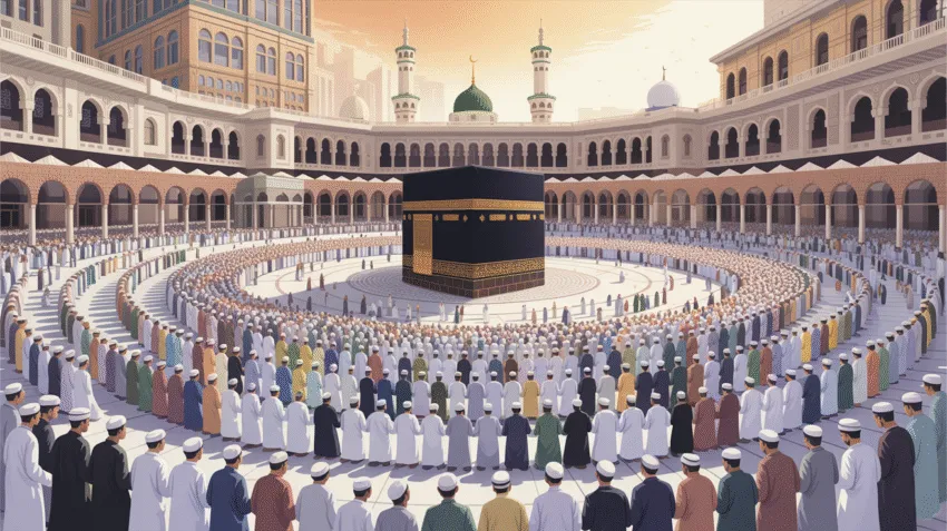 Ilustrasi jamaah haji dan umrah di Masjidil Haram Mekah