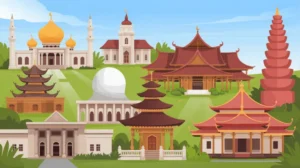 Koleksi gambar berbagai tempat ibadah di Indonesia termasuk masjid, gereja, pura, vihara, dan klenteng