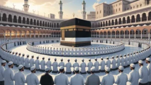 Ilustrasi prosesi ibadah haji tamattu di Masjidil Haram