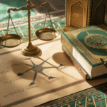 Ilustrasi pembagian warisan dalam Islam dengan Al-Quran dan diagram ahli waris