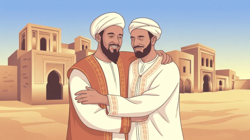 Ilustrasi persaudaraan Usman bin Affan saat hijrah ke Madinah