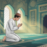 Ilustrasi muslim sedang melaksanakan shalat sunnah rawatib