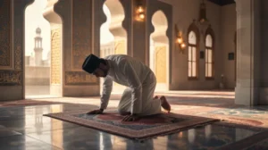 Ilustrasi seseorang sedang melaksanakan shalat sunnah dengan khusyuk