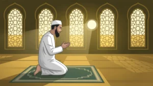 Ilustrasi seseorang sedang melaksanakan shalat sunnah sebelum Isya di masjid