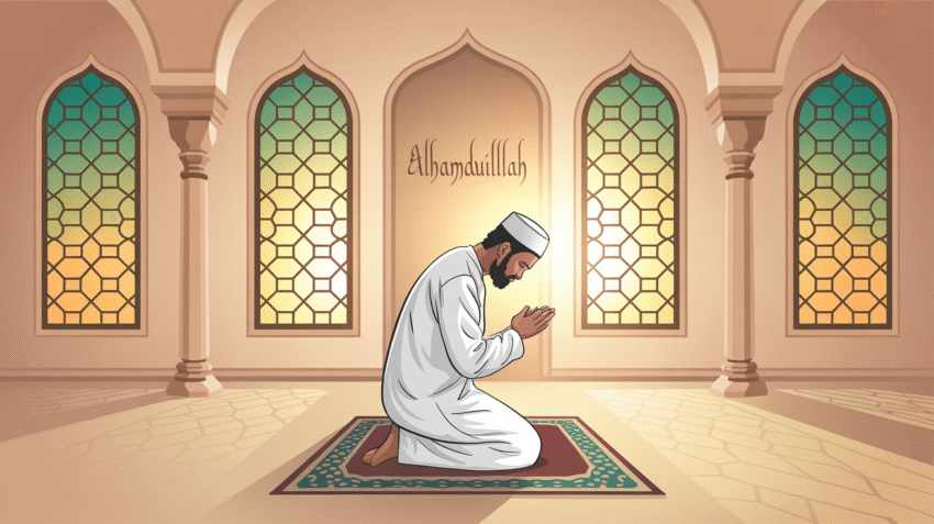 Ilustrasi seseorang sedang melaksanakan shalat sunnah sebelum maghrib di masjid