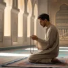 Ilustrasi seseorang sedang melaksanakan shalat sunnah tasbih dengan khusyuk