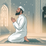 Ilustrasi seseorang sedang melaksanakan shalat sunnah taubat dengan khusyuk