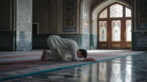 Ilustrasi muslim sedang melaksanakan shalat wajib di masjid
