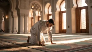 Ilustrasi muslim sedang melaksanakan sholat sunnah setelah shalat Jumat di masjid