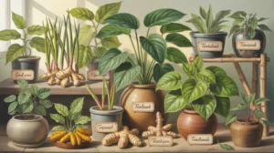 Koleksi tanaman obat herbal tradisional Indonesia di kebun rumah