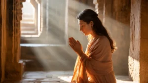 Ilustrasi tata ibadah yang benar dengan orang sedang berdoa dengan khusyuk