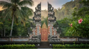 Pura Hindu dengan arsitektur tradisional Bali di Indonesia