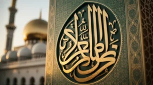 Tulisan Idul Adha dengan kaligrafi indah dan latar masjid