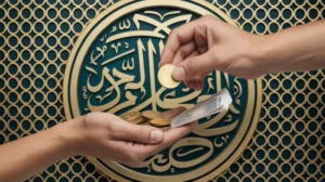 Islamic finance concept showing halal money exchange without interest