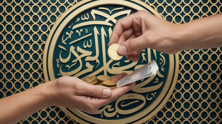 Islamic finance concept showing halal money exchange without interest