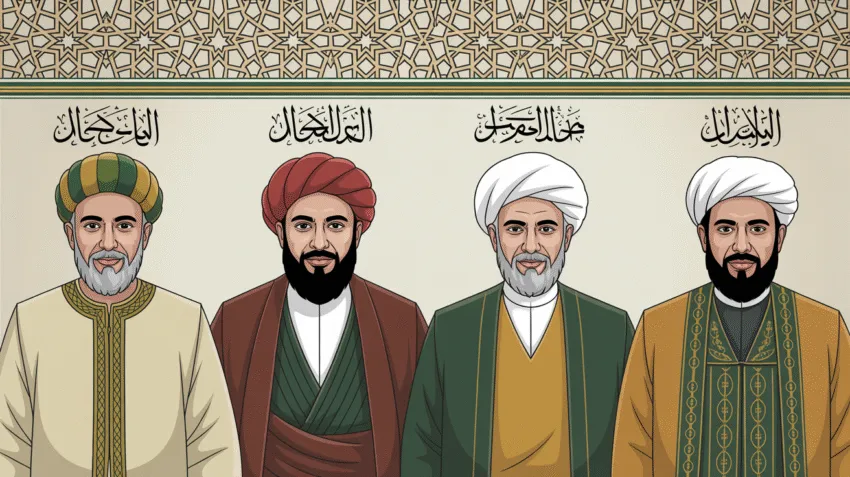 Ilustrasi 4 khalifah Khulafaur Rasyidin dengan urutan dan timeline kepemimpinan