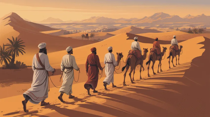 Ilustrasi perjalanan hijrah Nabi Muhammad SAW dan para sahabat dari Mekah ke Madinah